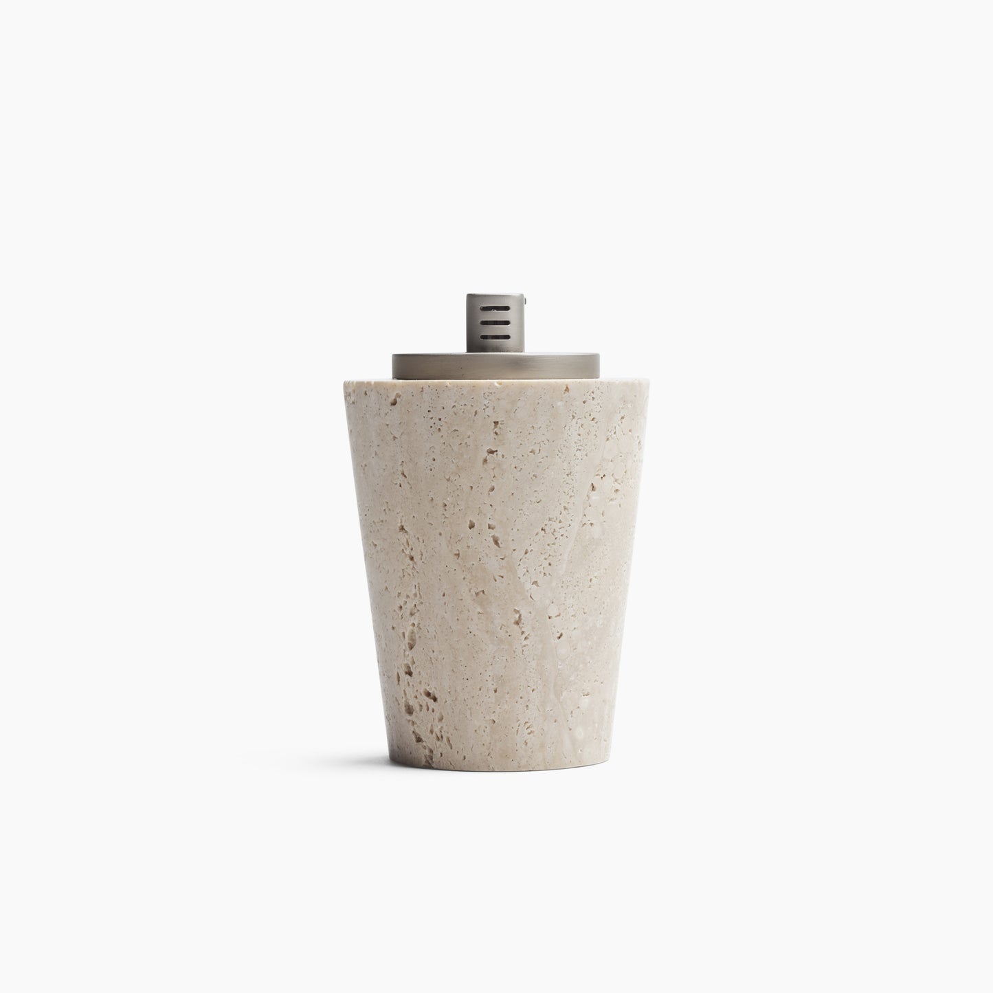 TABLE LIGHTER IN CLASSIC ROMAN TRAVERTINE WITH NICKEL INSERT