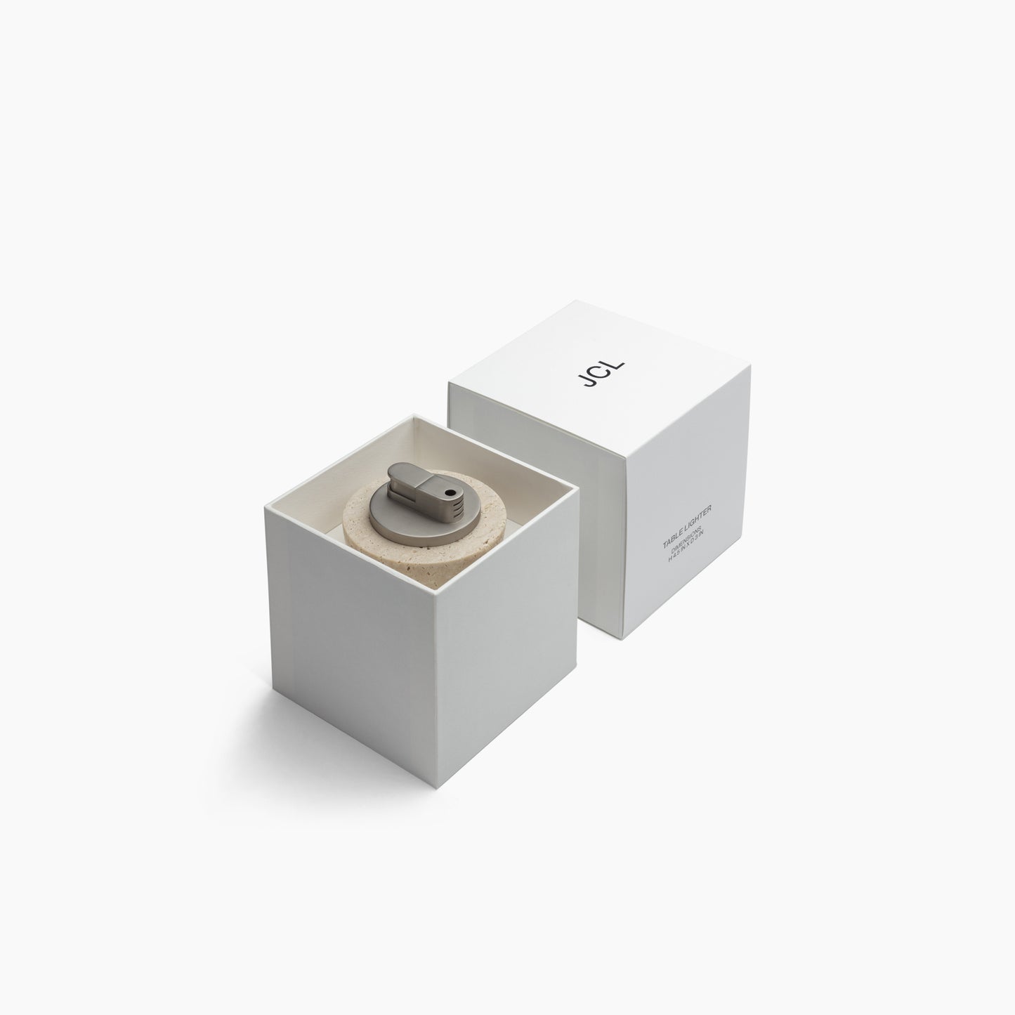 TABLE LIGHTER IN CLASSIC ROMAN TRAVERTINE WITH NICKEL INSERT