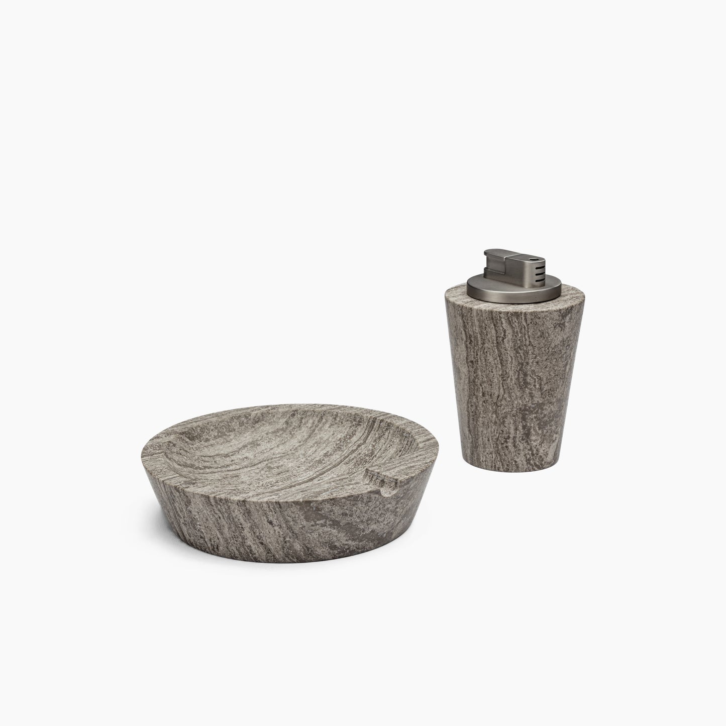 TABLE LIGHTER IN GREY ATHENS MARBLE WITH NICKEL INSERT