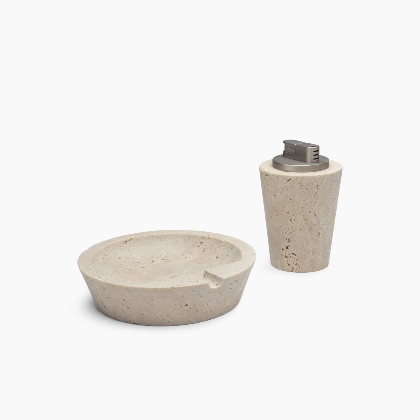 TABLE LIGHTER IN CLASSIC ROMAN TRAVERTINE WITH NICKEL INSERT